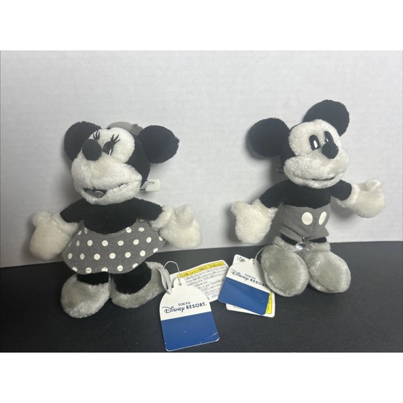 Disney Other - Tokyo Disney Minnie And Mickey Classic Monochrome Plush Beanie"s RARE